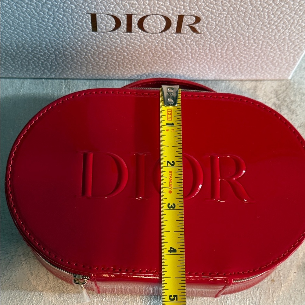 Dior Red Embossed Oval Cosmetic Case with Top Handle - Picture 6 of 6